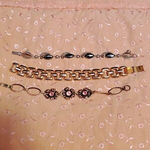 Set of 3 GENUINE VINTAGE Bracelets – Floral, Gold, & Gemstone Designs
